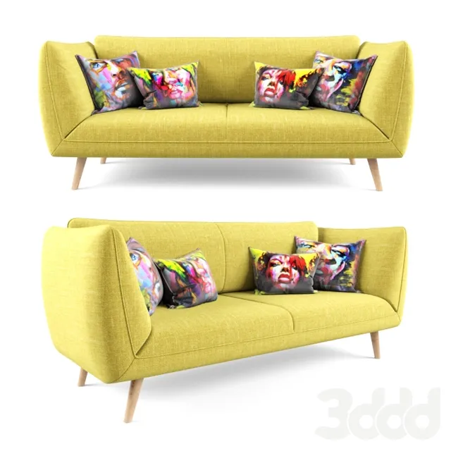 Yellow sofa with pillow Francoise Nielly print – 229101