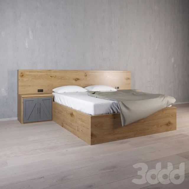 Двуспальная кровать с тумбами и встроенным изголовьем Анкоридж – 230773