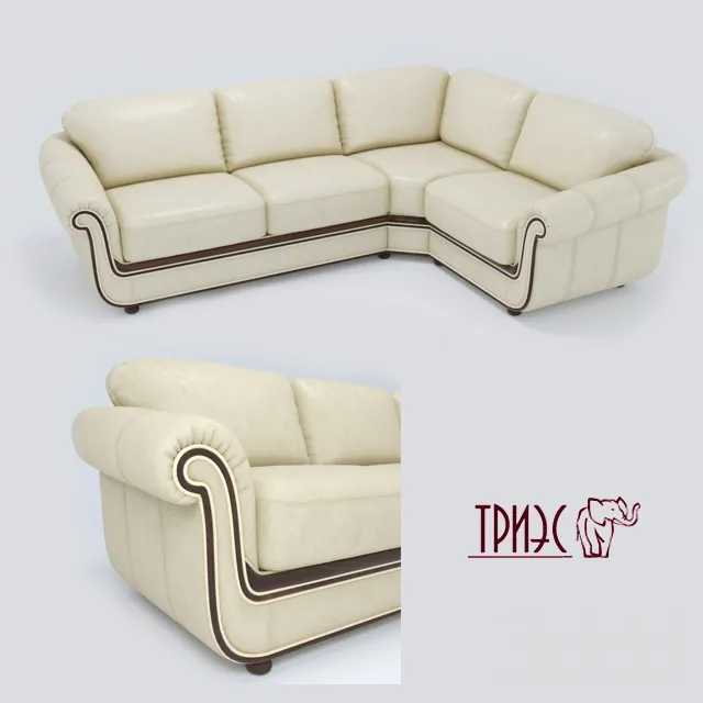 Угловой кожаный диван с деревянным декором Диана-4 (фабрика ТРИЭС) – 239879