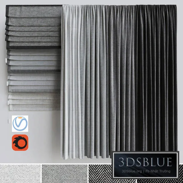 A set of curtains + a set of Roman curtains 1. Gray scale 3DS Max - thumbnail 3