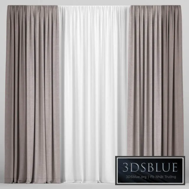 Curtains in two colors with tulle 3DS Max - thumbnail 3