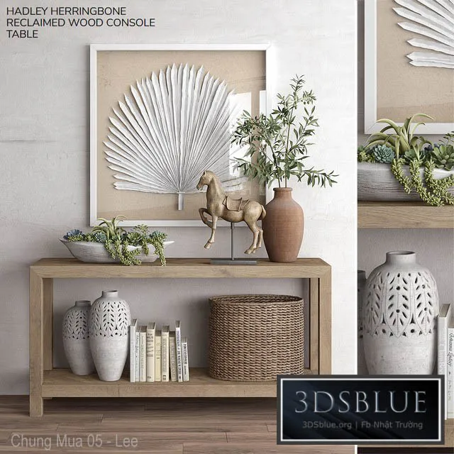 Pottery barn HADLEY HERRINGBONE RECLAIMED WOOD CONSOLE TABLE 3DS Max - thumbnail 3