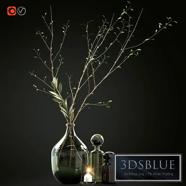 Decorative set with branches and glass bottles 3DS Max - thumbnail 3