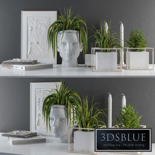 Decorative Set Sculpt Pot and Plants 3DS Max - thumbnail 3