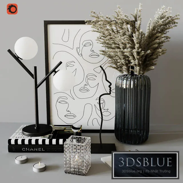 Decorative set with Ribbed Glass Vase 3DS Max - thumbnail 3