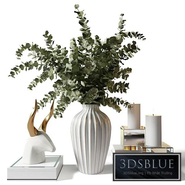 Bouquet with eucalyptus in an elegant white vase with stripes 3DS Max - thumbnail 3