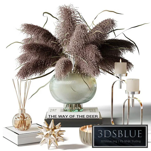 Dry herb in a glass vase – decorative set 3DS Max - thumbnail 3