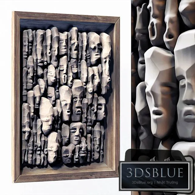 Wood faces panel decor n2 \/ Panel from wooden faces No. 2 3DS Max - thumbnail 3