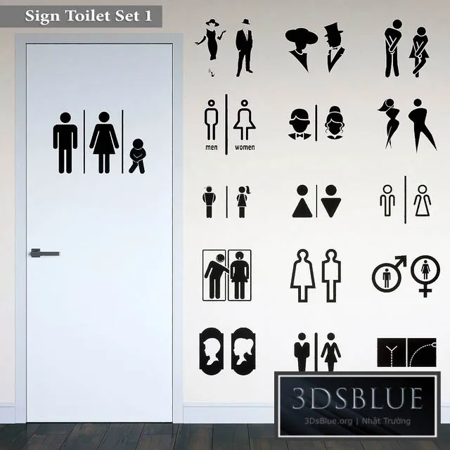 Sign Toilet Set 1 3DS Max - thumbnail 3