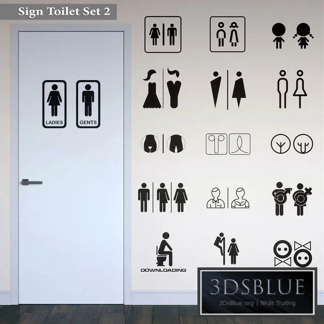 Sign Toilet Set 2 3DS Max - thumbnail 3