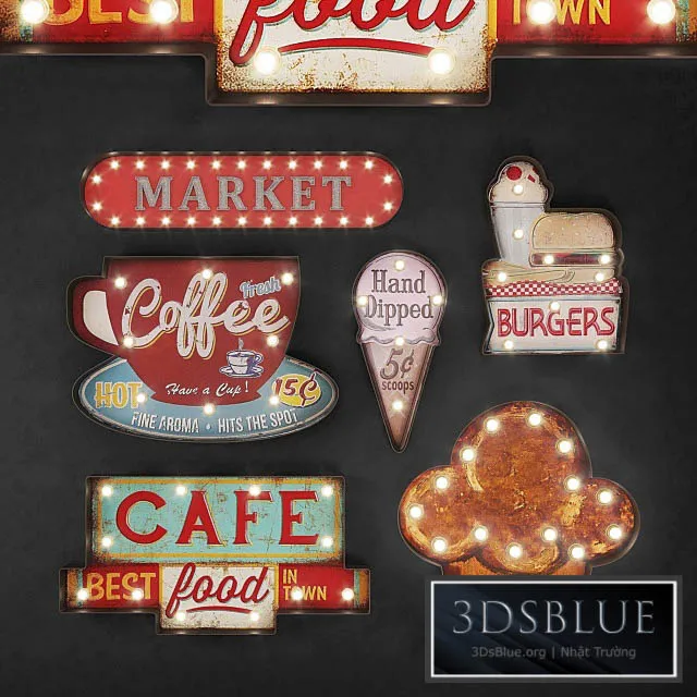 Lighted Metal sign Set 24 3DS Max - thumbnail 3