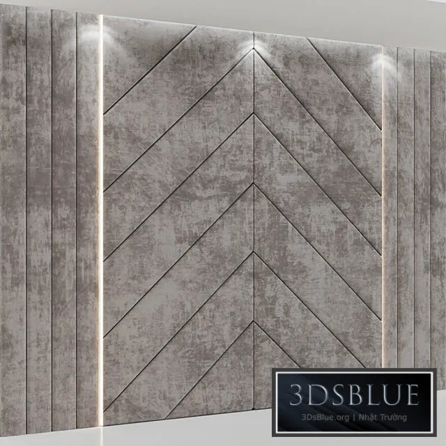 Headboard made of soft beige panels 3DS Max - thumbnail 3