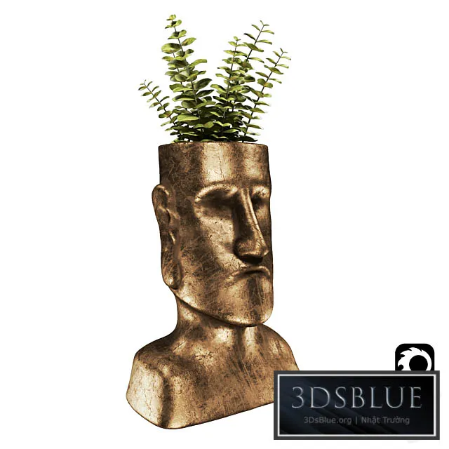 Easter Island bronze sculpture with plant 3DS Max - thumbnail 3
