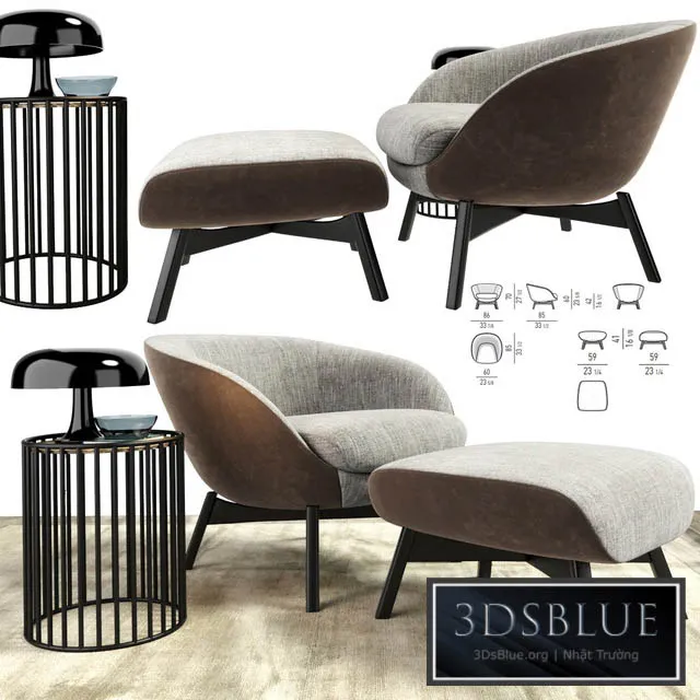 Minotti Russell Arm Chair With Ottoman And Table 3DS Max - thumbnail 3