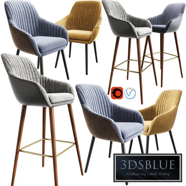 Rochelle Strip Bar Stool And Dining Chair 3DS Max - thumbnail 3
