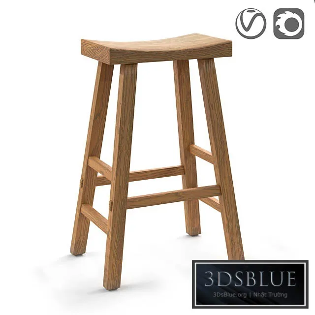 Bar stool from solid elm Asayo 3DS Max - thumbnail 3