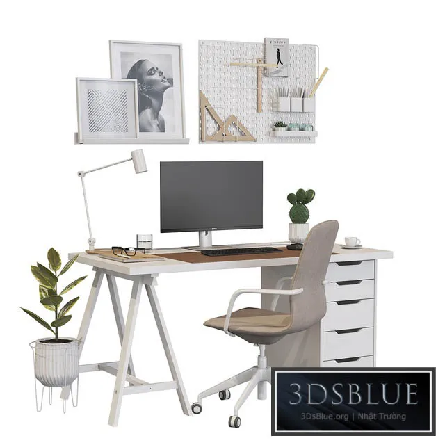 Ikea office workplace white A01 3DS Max - thumbnail 3