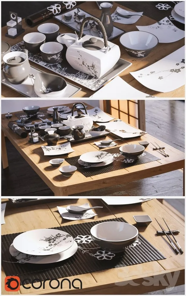 A set of dishes in the Japanese style. \/ Japanese-style tableware. 3DS Max - thumbnail 3