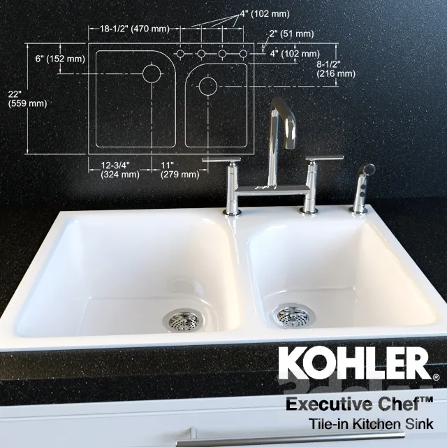 Purist faucet and sink Executive Chef Kohler 3DS Max - thumbnail 3