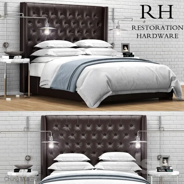 Restoration Hardware Adler Leather Tufted bed 3DS Max - thumbnail 3