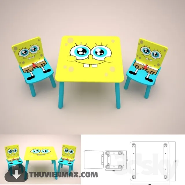 Table + Chair Childroom 3D Models – 023