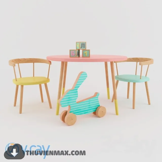 Table + Chair Childroom 3D Models – 034