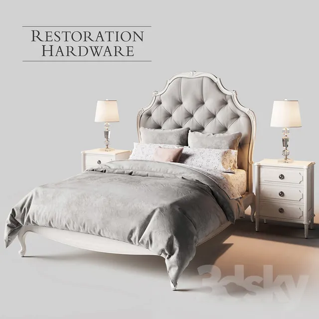 Restoration Hardware Paulette Tufted bed 3DS Max - thumbnail 3