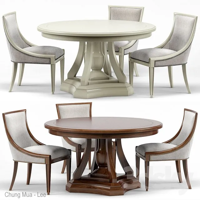 Stockton Ivory Lacquered Dining Chair Maxime French Round Dining Table 3DS Max - thumbnail 3