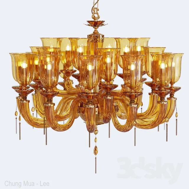 Chandelier Euroluce Julienne Amber L12 + 6 + 6 Glass 3DS Max - thumbnail 3