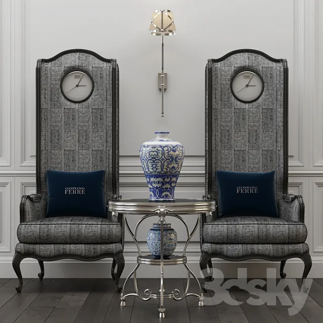Gianfranco Ferre Home Big ben chair and Covent table 3DS Max - thumbnail 3