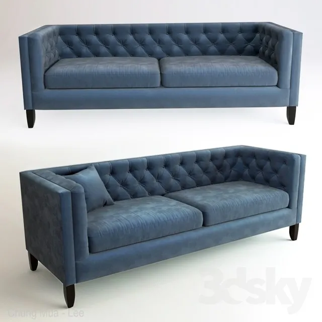 Midnight Blue Kendall Velvet Sofa 3DS Max - thumbnail 3