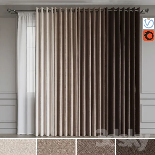 A set of curtains on the rings 18. Beige range 3DS Max - thumbnail 3