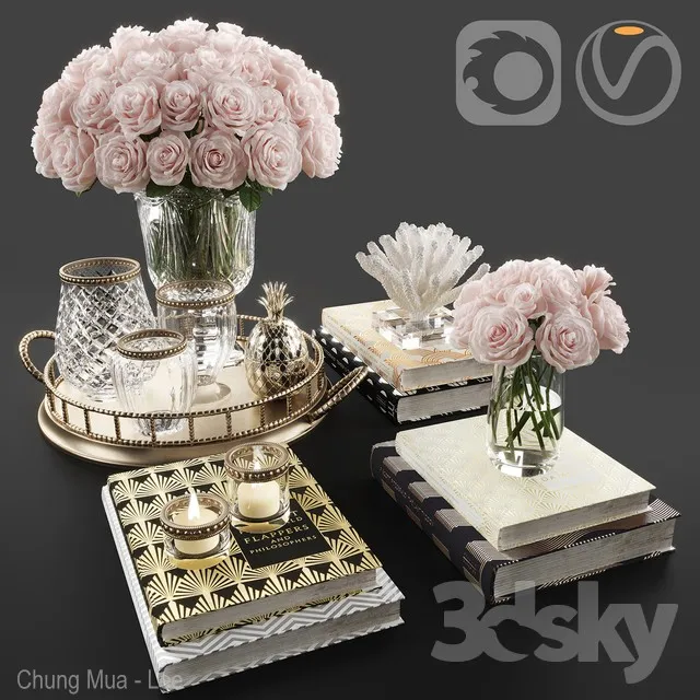 Rose and crystal vase decoration set 11 3DS Max - thumbnail 3