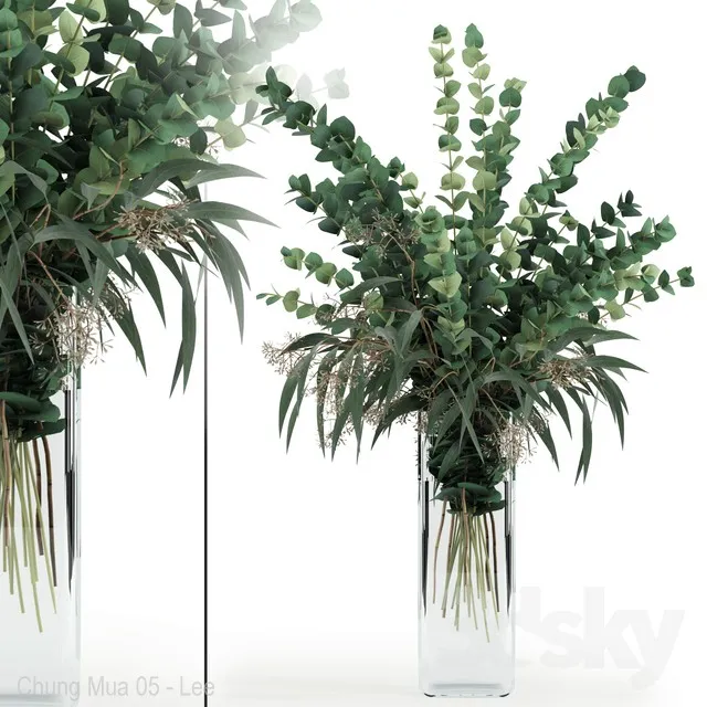 Eucalyptus in tall vase 3DS Max - thumbnail 3