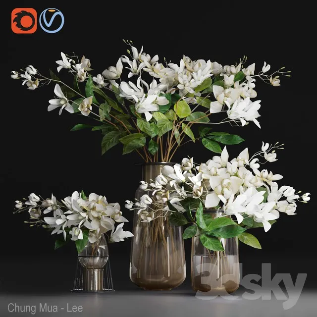 Gardenia \/ jasmine bouquet vases 3DS Max - thumbnail 3