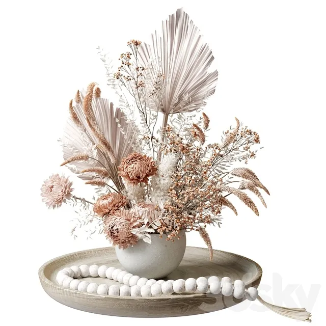 Bouquet of dried flowers with chrysanthemums 34 3DS Max - thumbnail 3