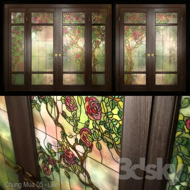 A set of two double doors with stained glass 3DS Max - thumbnail 3