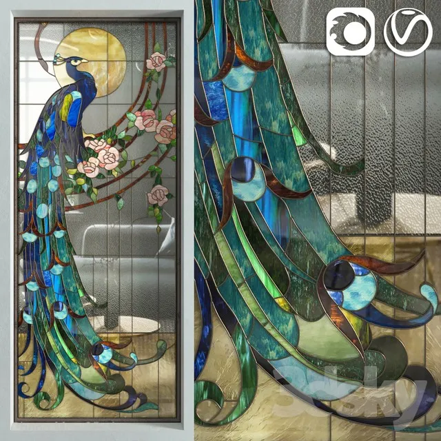 Stained Glass Peacock 3DS Max - thumbnail 3