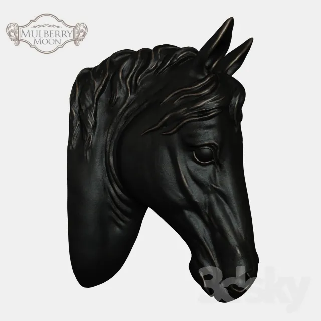 Large Black Horse Head Wall Sculpture 3DS Max - thumbnail 3