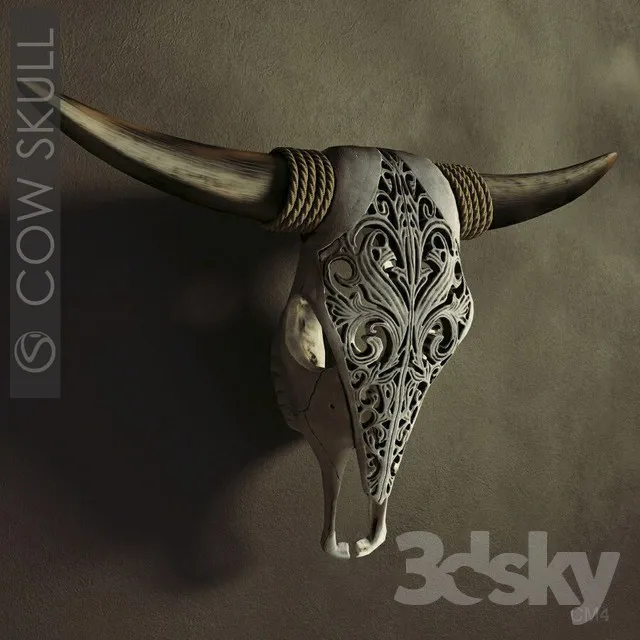 Decorative carved skull of a cow. 3DS Max - thumbnail 3