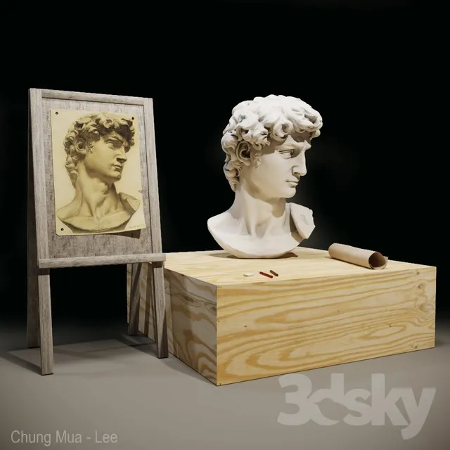 The head of David and the easel of the artist 3DS Max - thumbnail 3