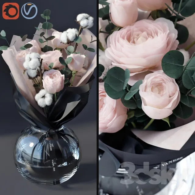 Bouquet with cotton 3DS Max - thumbnail 3