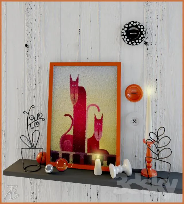 Decorative set with cats 3DS Max - thumbnail 3