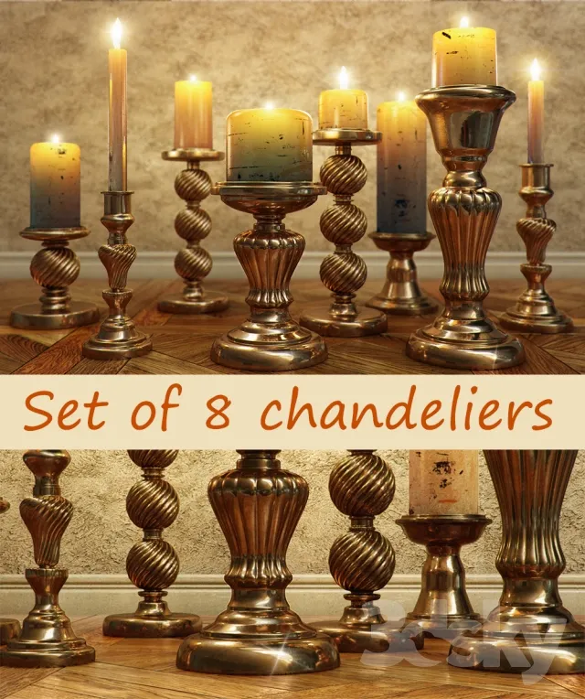 Set of chandeliers with candles 3DS Max - thumbnail 3