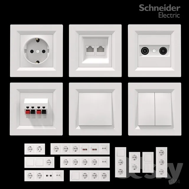Sockets and switches Schneider Asfora White. 3DS Max - thumbnail 3