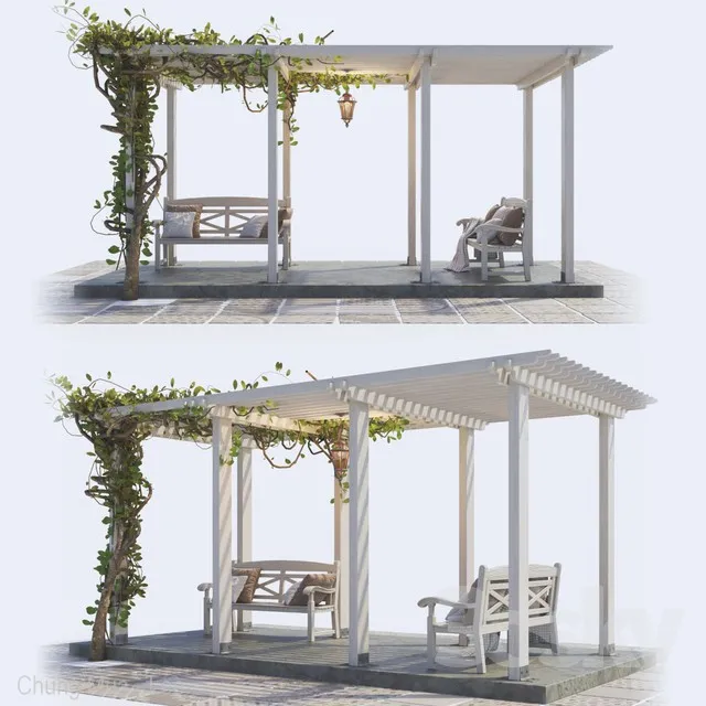 Painted Wooden Pergola 3DS Max - thumbnail 3