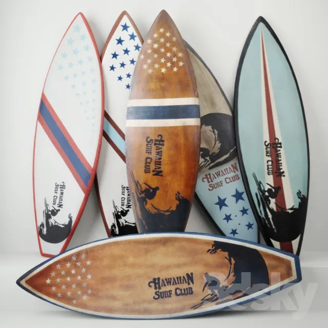 Vintage Wooden Surfboards \/ Jeffan 3DS Max - thumbnail 3