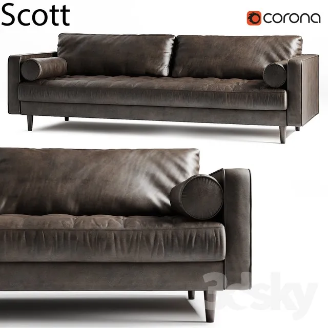 Scott 3 Seater Sofa 3DS Max - thumbnail 3