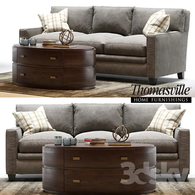 Thomasville mercer sofa and Andrew oval Cocktail table 3DS Max - thumbnail 3