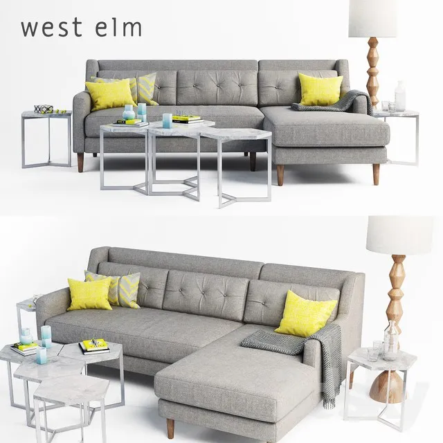 west elm Crosby Sectional sofa set 3DS Max - thumbnail 3
